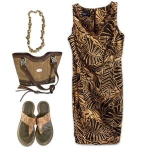Jones New York Women’s Brown Tropical Beach Pattern Dress Sz 6.